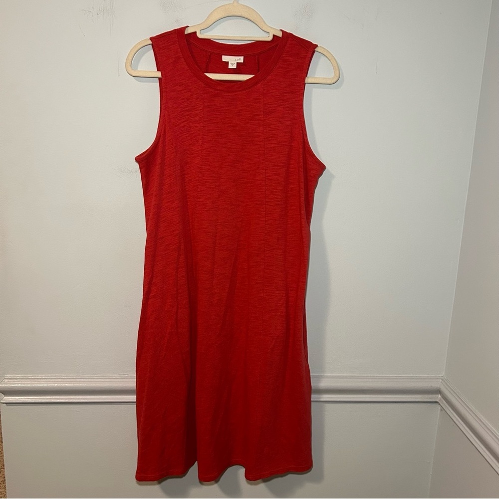 J. Jill Coral Red Swing Panel Slub Knit Sleeveless Mini Dress Size Small